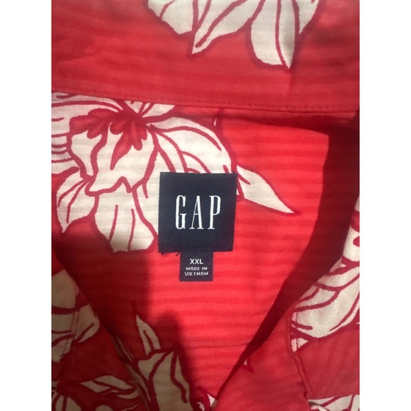 GAP XXL Mens Floral Button‎ Up Shirt Short Sleeve Red White Tropical - Picture 5 of 6